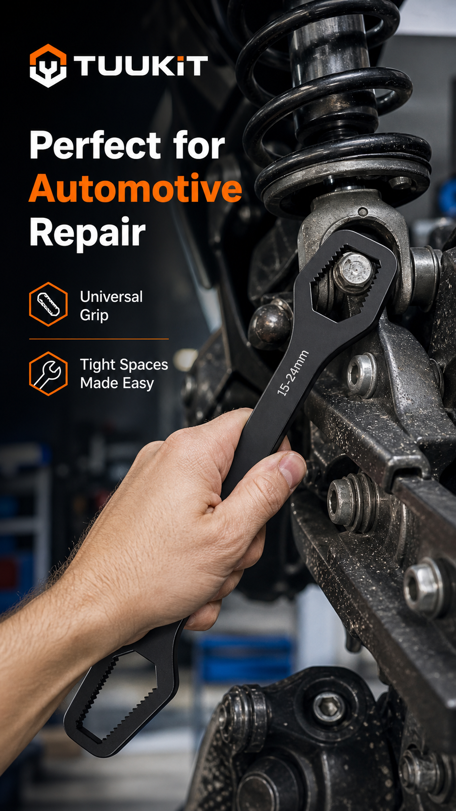 TUUKIT Heavy-Duty Multi-Function Wrench, Cr-V Steel, Dual-Head Self-Tightening Design, 20 cm / 7.87 in